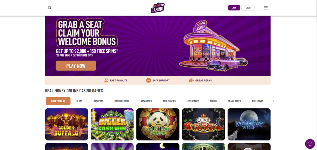 Cafe Casino - top casino site for game library and crypto withdrawals